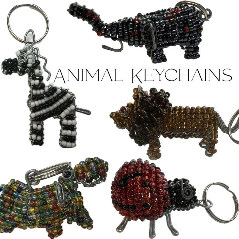 Ladybug Zebra Hippo Elephant Lion Animal Beaded Key Chains Charms Keychains
